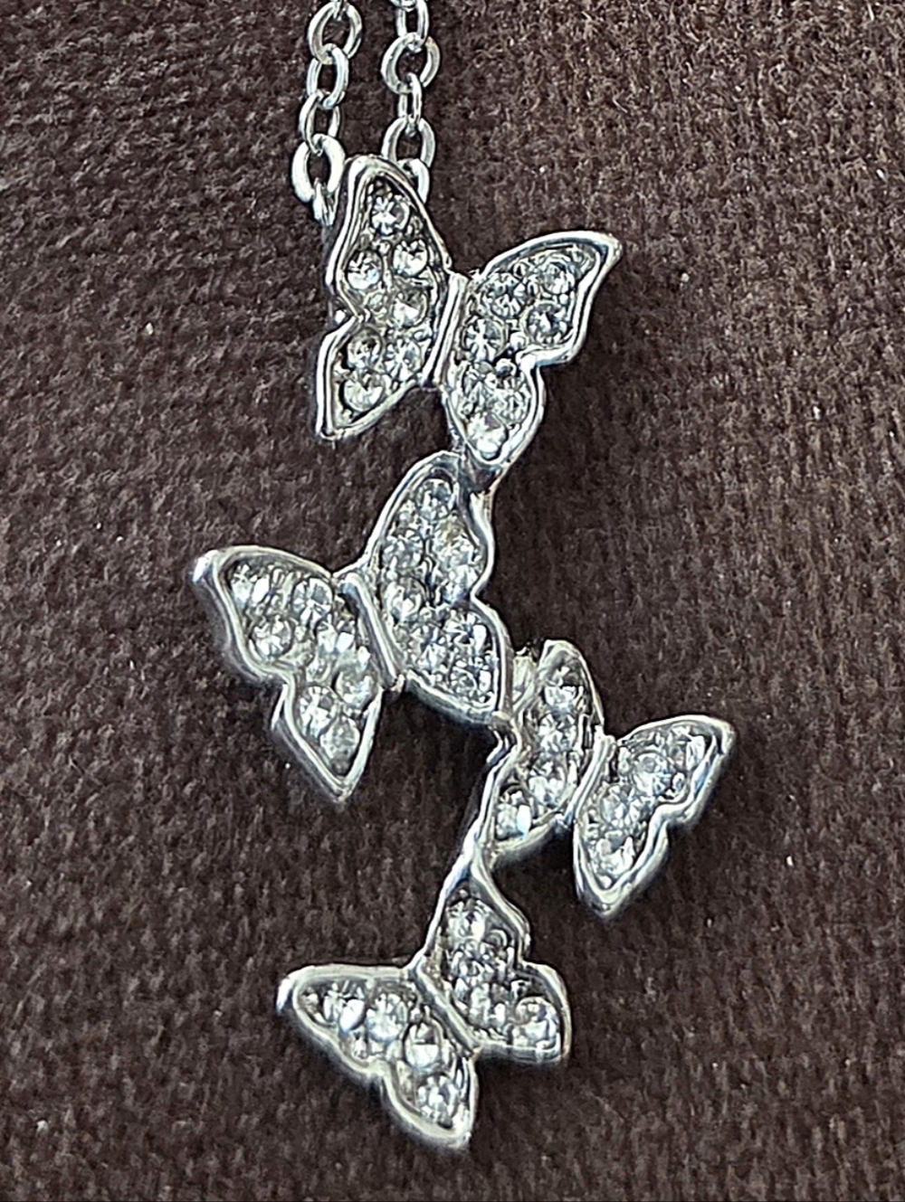 4 Butterflies Pendant Necklace - Sparkling Crystal Accents - New